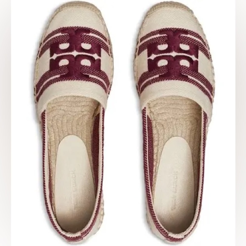 Tory Burch DOUBLET JACQUARD ESPADRILLE
STRIPE LOGO Women's Burgundy and Cream 9